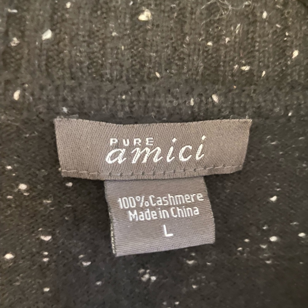 Pure Amici Cashmere Cardigan‎ Vest Sweater Black Spreckled MSRP $298 Sz L B22 - Picture 3 of 9